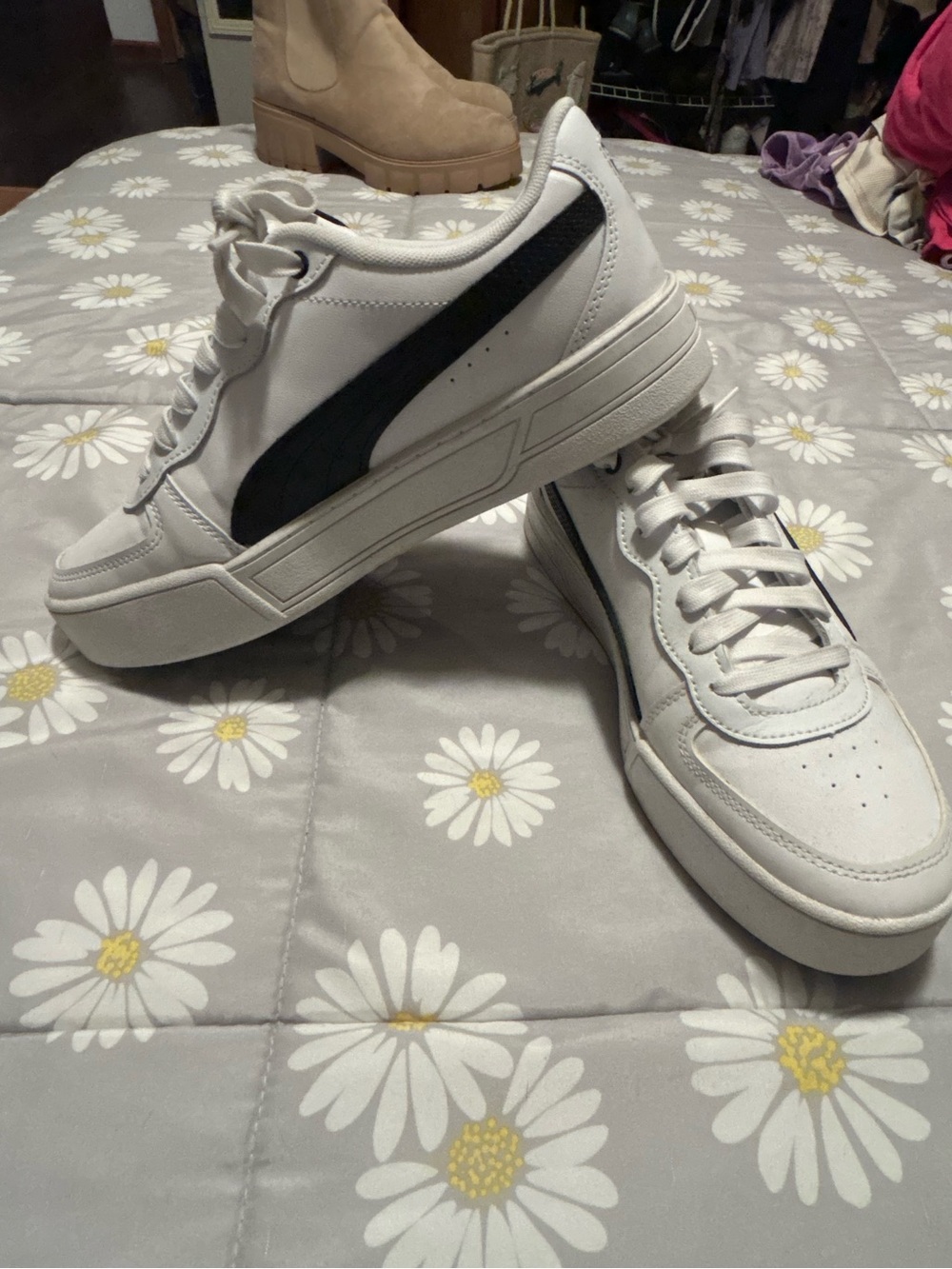 Puma White Low-Top Sneakers with Black Formstrip